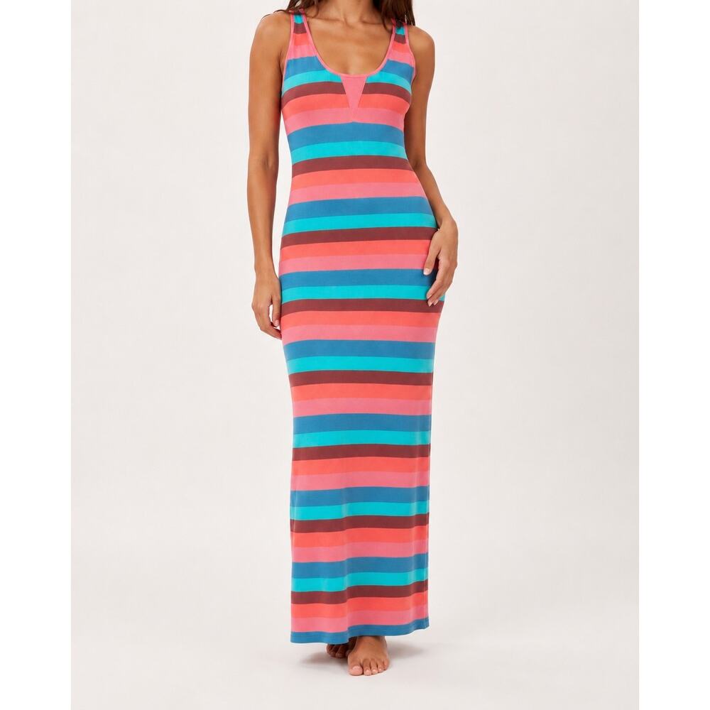Trina Turk Anthropologie Maxi Knit Sweater Racerback Rainbow Dress Medium